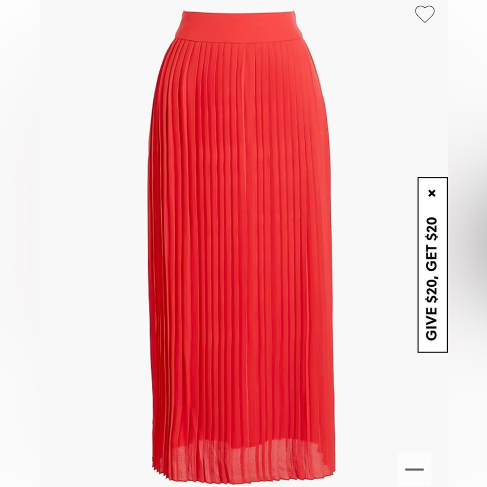 J crew pleated red midi skirt